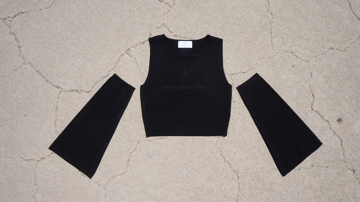 ‘Manners Maketh Man’ Cropped Tank Top with Detached Sleeves