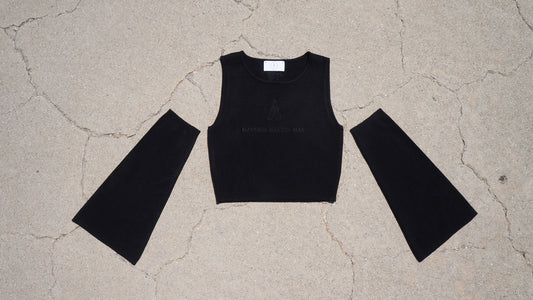 ‘Manners Maketh Man’ Cropped Tank Top with Detached Sleeves